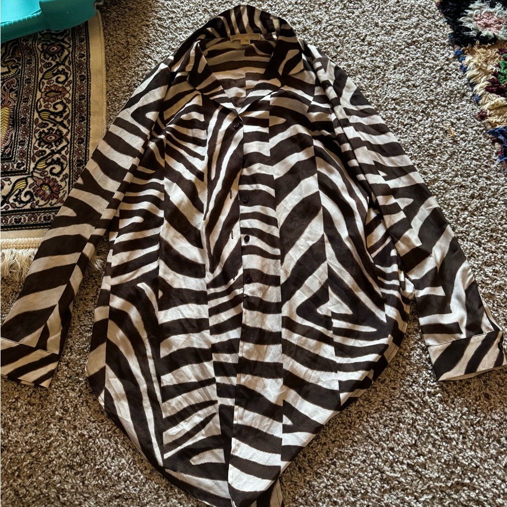 Michael Kors Brown Zebra Print Long Sleeve Blouse